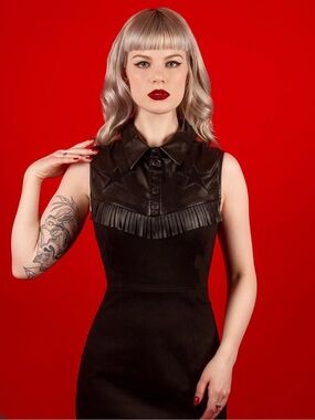Katakomb Dale Dress- Sleeveless Black Dress with Fringe Yoke and Star Detail
